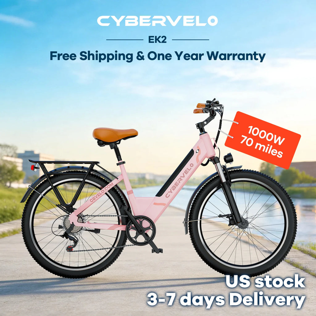 Cybervelo 1000W Peak 26" Electric Bike Adults 80Miles, Removable Battery, 7-Speed Ebike