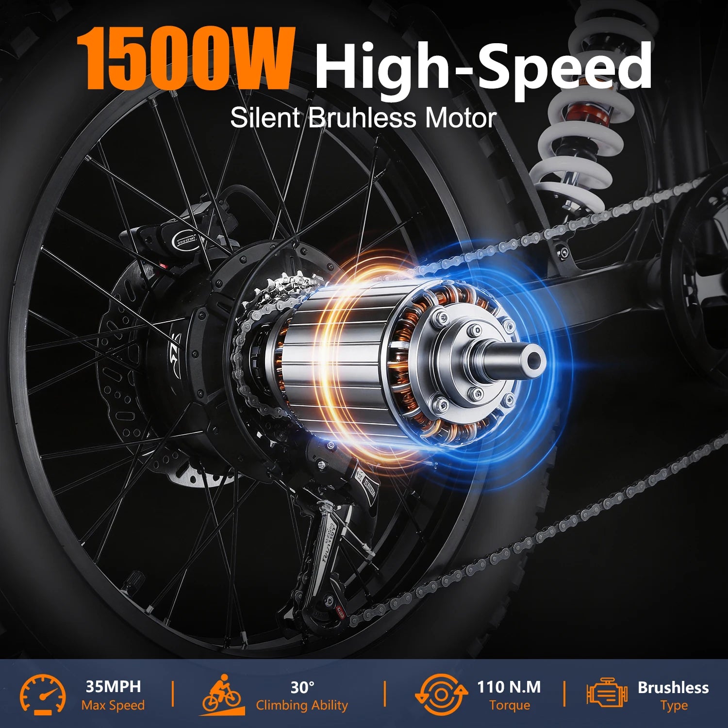 SheaDrew Electric Bike For Adult 1500W Mountain Off-Road Motorcycle 48V 15Ah Battery 20*4.0 Inch Fat Tire E-bike Bicycle