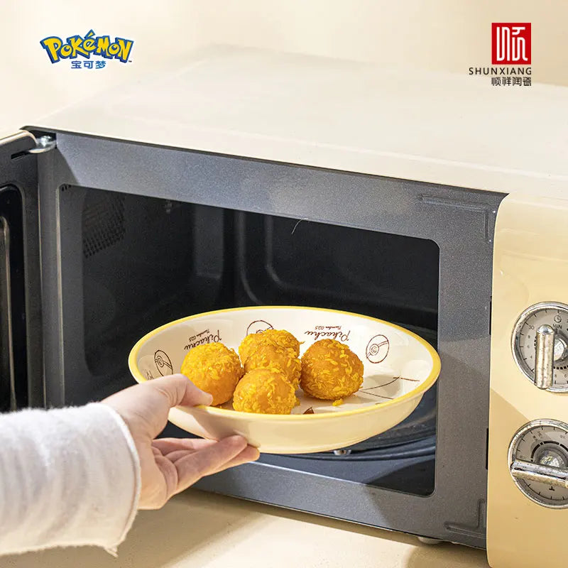 SHUNXIANG Pokémon Ceramic Tableware Set Pikachu Cartoon Pattern Ceramic Bowl Plate Dish Dining Plate Microwave Safe Dinnerware