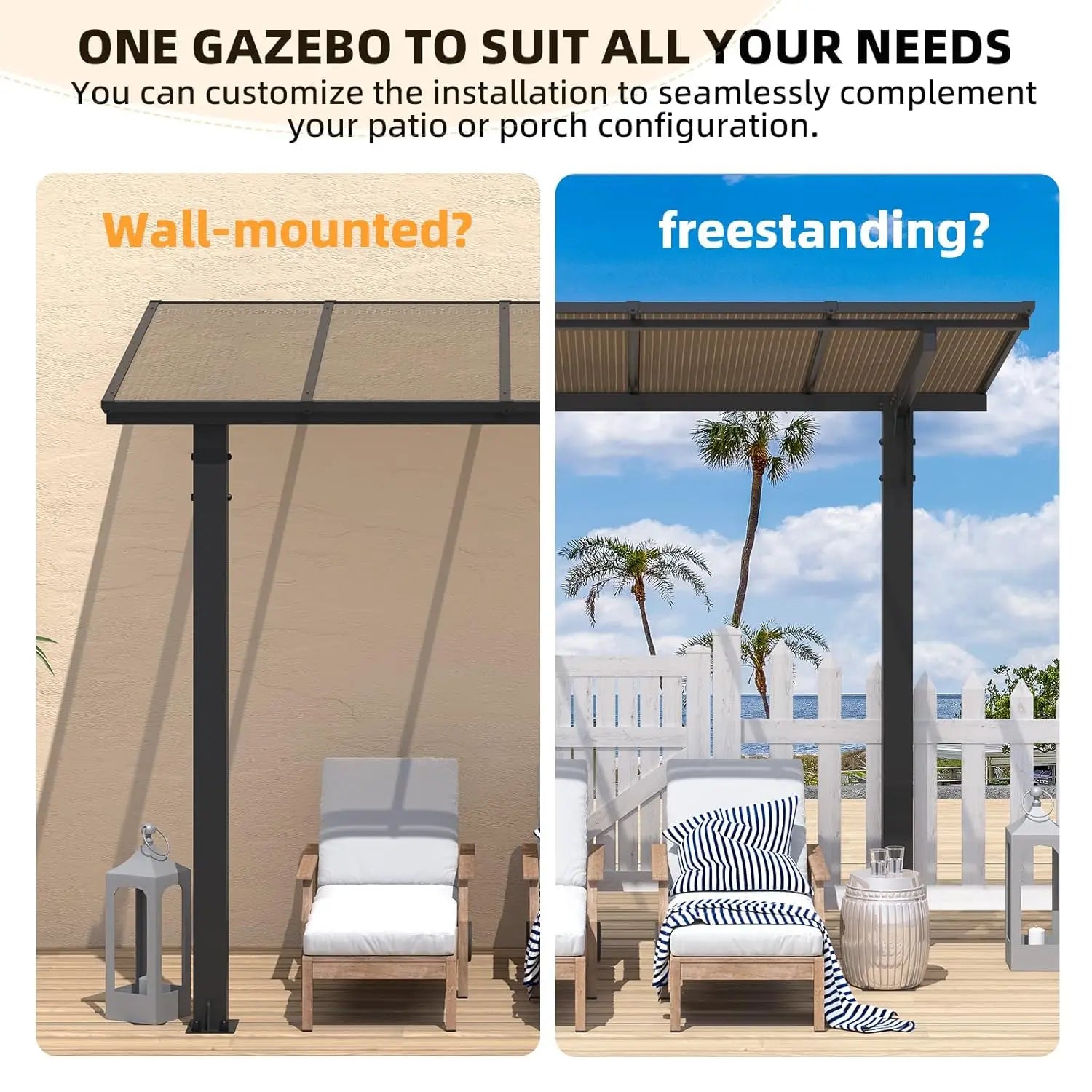 Small Freestanding 8x10 Pergola, Hard Top Grill Gazebo,
