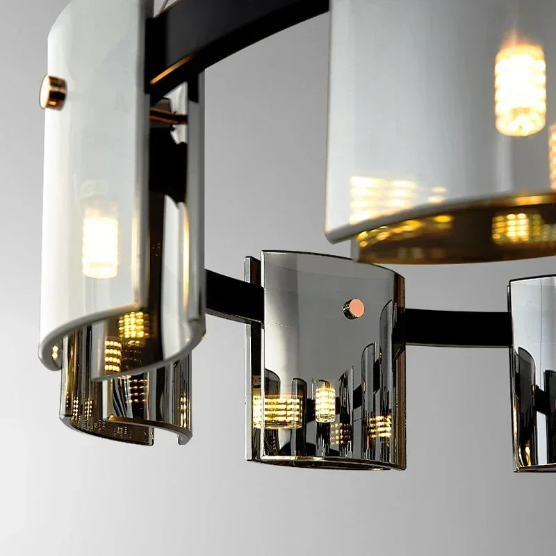 Postmodern LED Amber Smoky Glass Chandeliers