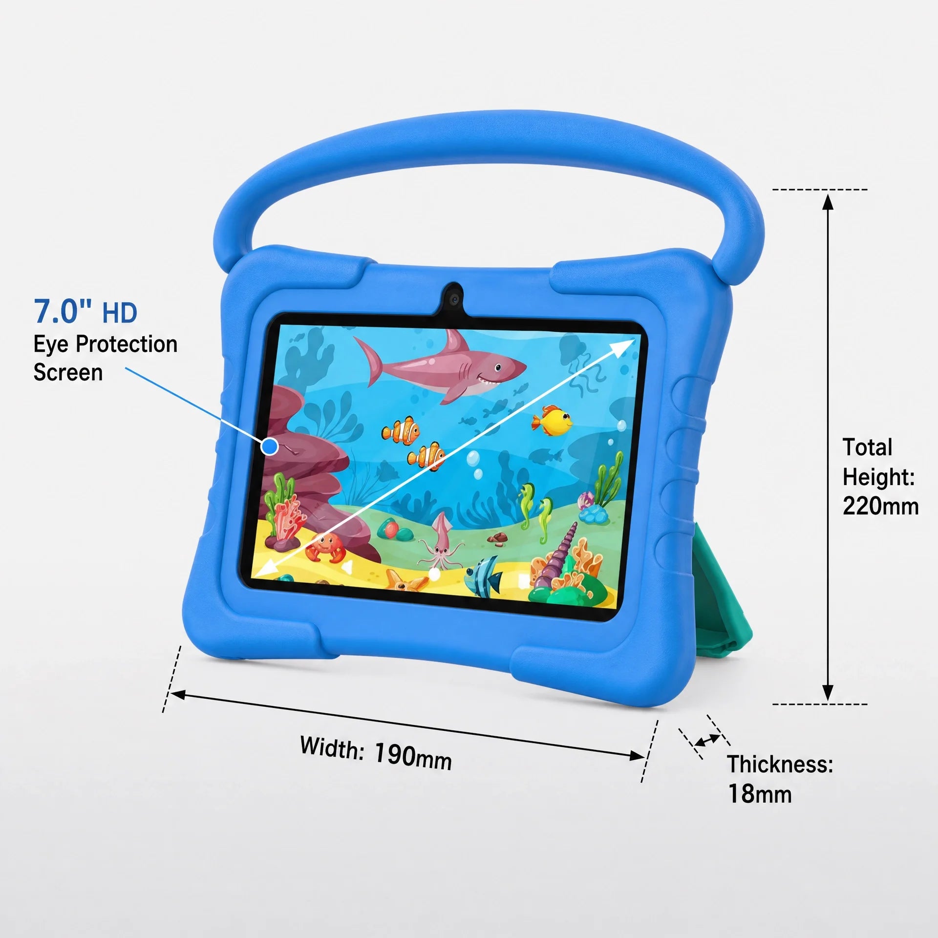 ATMPC Android 14 Kids Tablet 7", Quad-Core Toddler Tablet with Shockproof Case & Eye Care Screen, WiFi GMS Certified