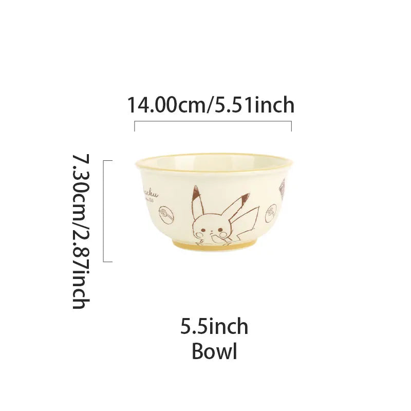 SHUNXIANG Pokémon Ceramic Tableware Set Pikachu Cartoon Pattern Ceramic Bowl Plate Dish Dining Plate Microwave Safe Dinnerware