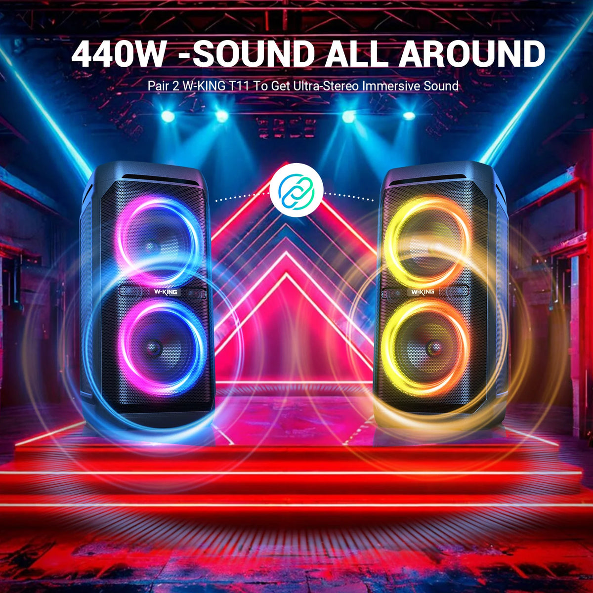 W-KING T11 100W RMS Bluetooth Speakers, IPX6 Waterproof,