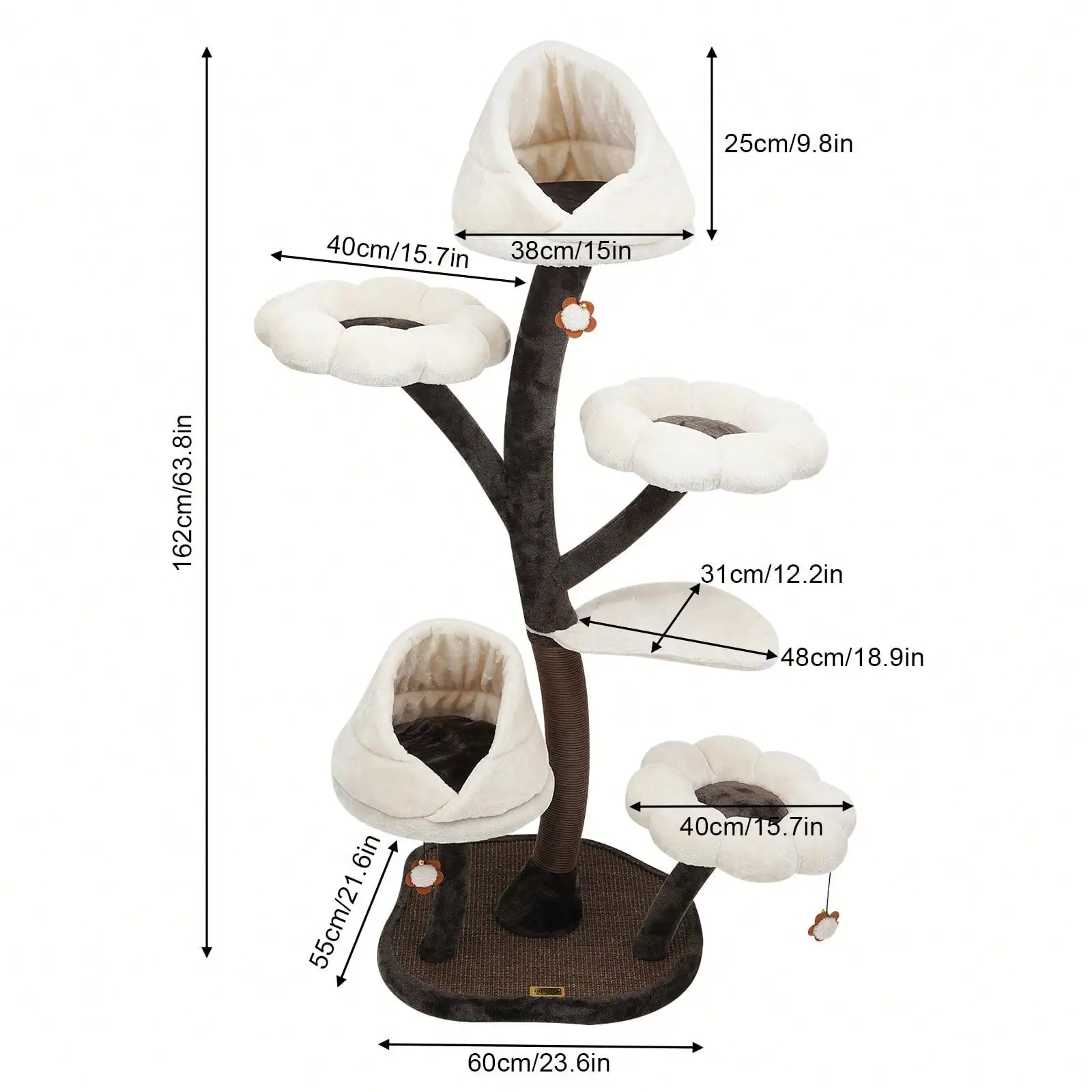 6-Layer 63.8" Cat Tree Condo Stable Structure Comfy Perch Anti-Scratch Activity Tower Playhouse Cave Indoor Climbing Tower