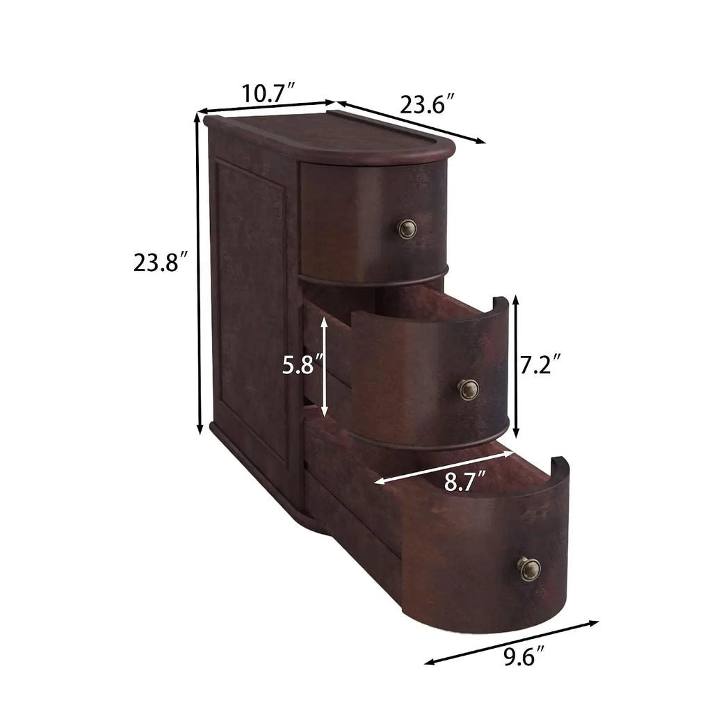 Solid Wood Nightstand, 3 Drawers, Rounded Edge