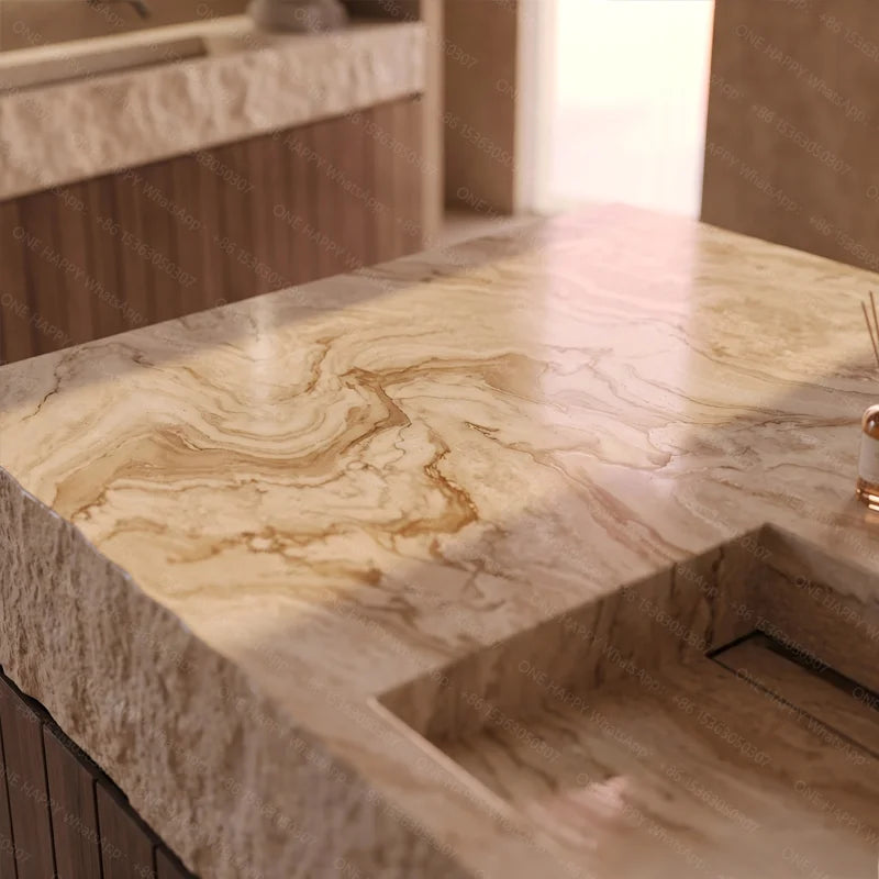 Any Size Custom Vintage Travertine Double Undermount Sink Luxury Natural Stone Bathroom Vanity Cabinet Villa Home Furniture High
