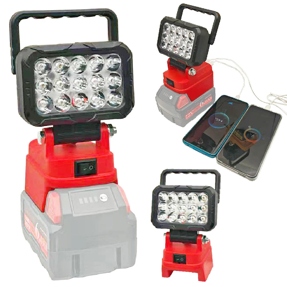 LED Work Lights For Makita For Milwaukee For Dewalt Lithium Battery For Ryobi Lamp Lantern Spotlight USB Power Bank