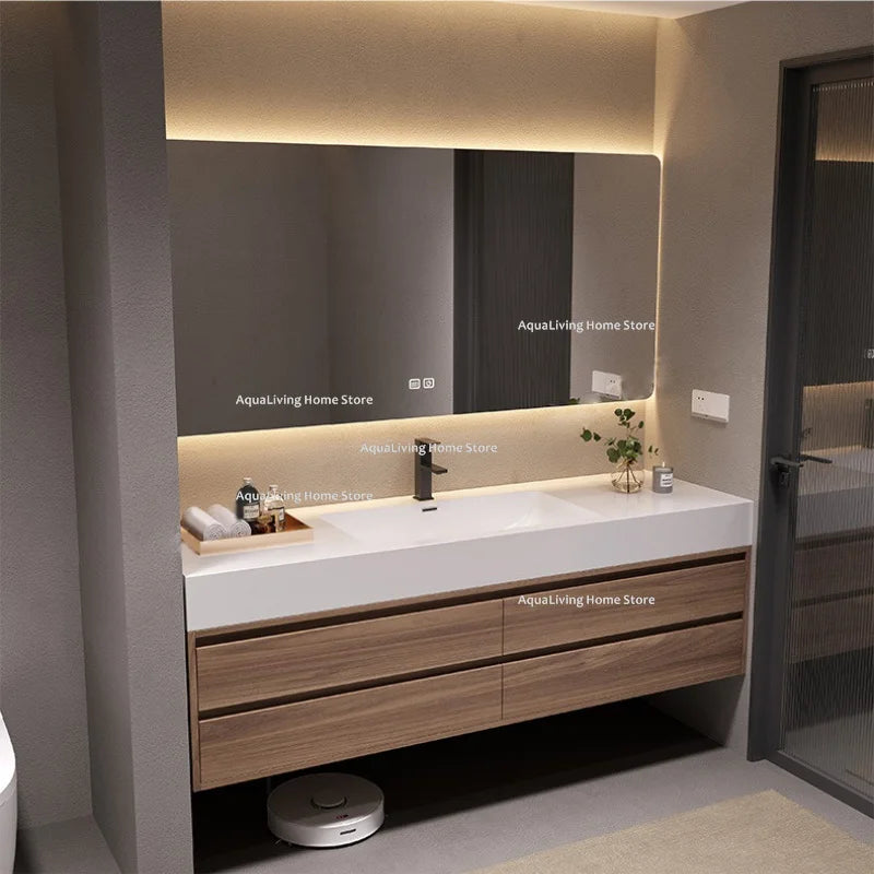 Rock Plate Ceramic Bathroom Cabinets Modern Simple Intelligent Mirror Bathroom Cabinets Household Washbasin Furniture Kast JTB