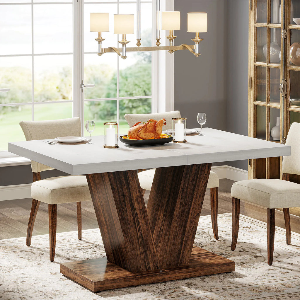 Tribesigns 47-Inch Dining Table for 4-6, White Kitchen Dinner Table with Heavy Duty Pedestal,