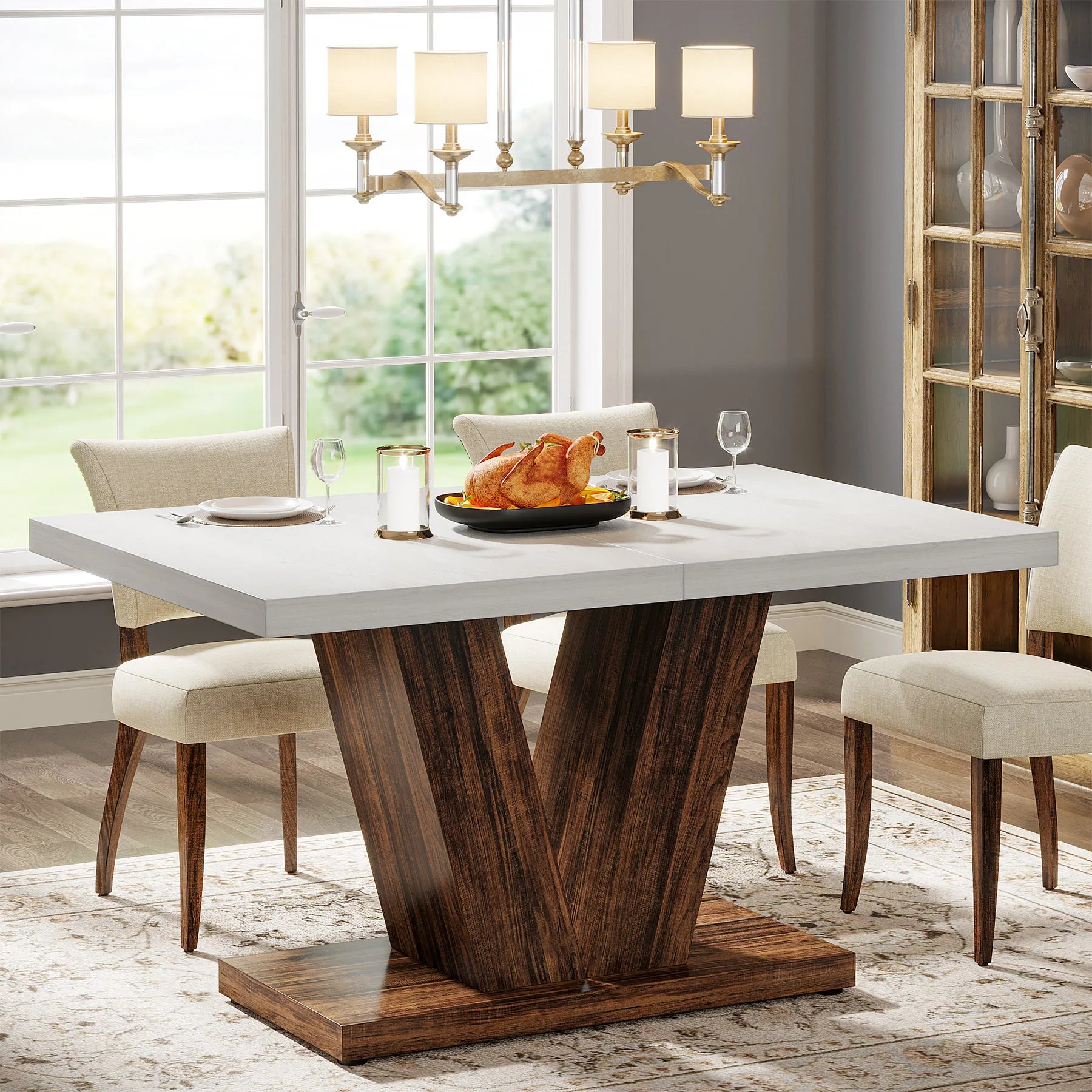 Tribesigns 47-Inch Dining Table for 4-6, White Kitchen Dinner Table with Heavy Duty Pedestal,