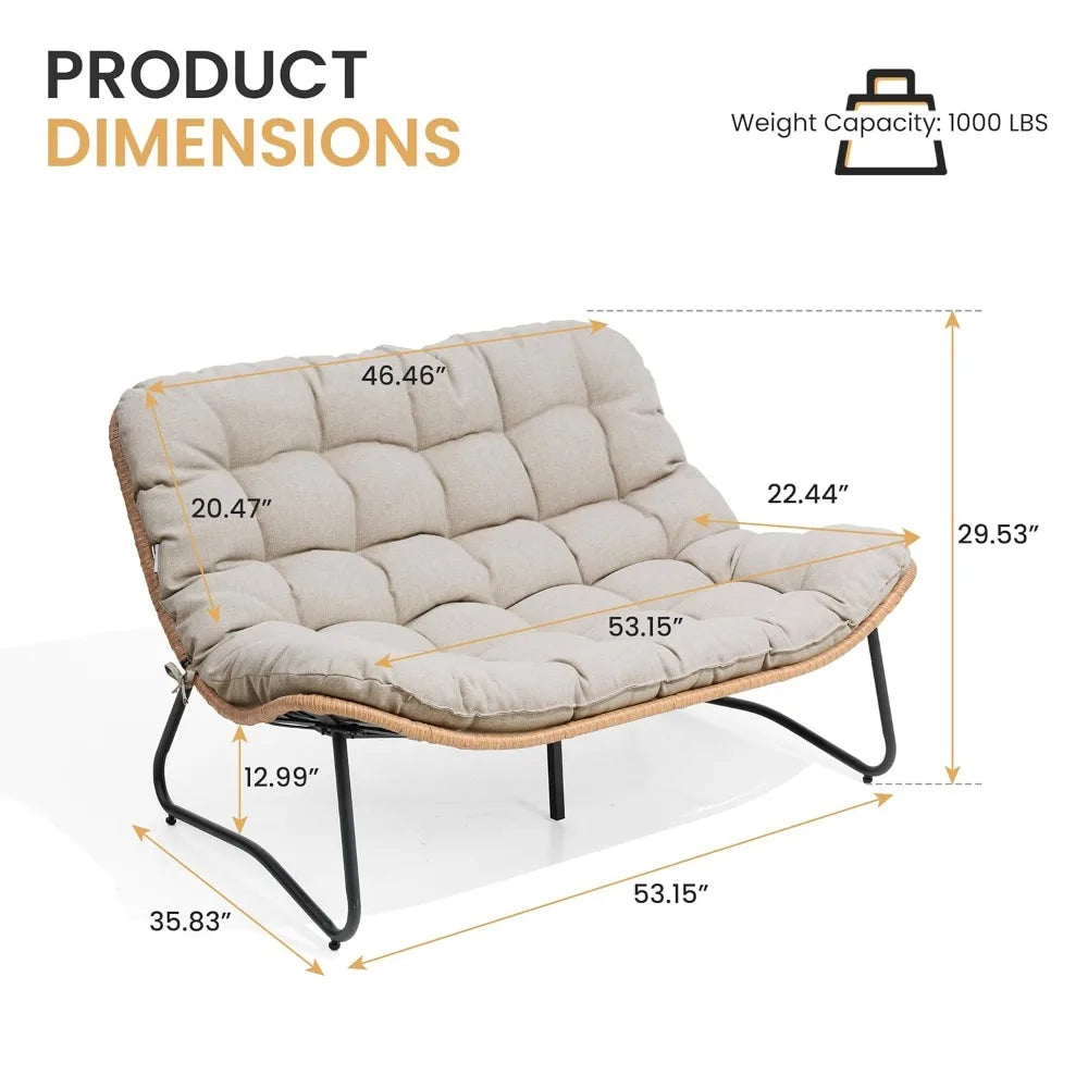 All-Weather Rattan Loveseat with Soft Cushion
