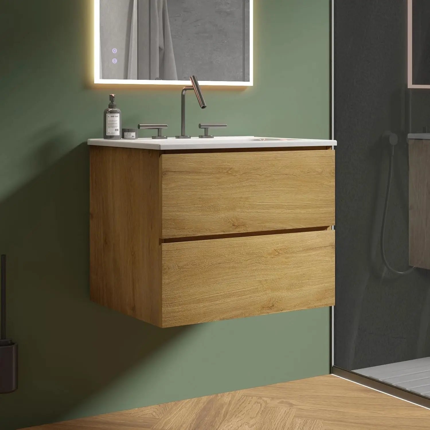 24" Bathroom Floating Vanity with Sink, with Double Soft Closing Drawers, Large Storage