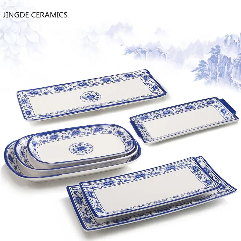 1pc Food Grade Plastic Dinner Plates Chinese Melamine Plastic Is Not Easy To Break Rectangular Plate Restaurant Kitchen Supplies