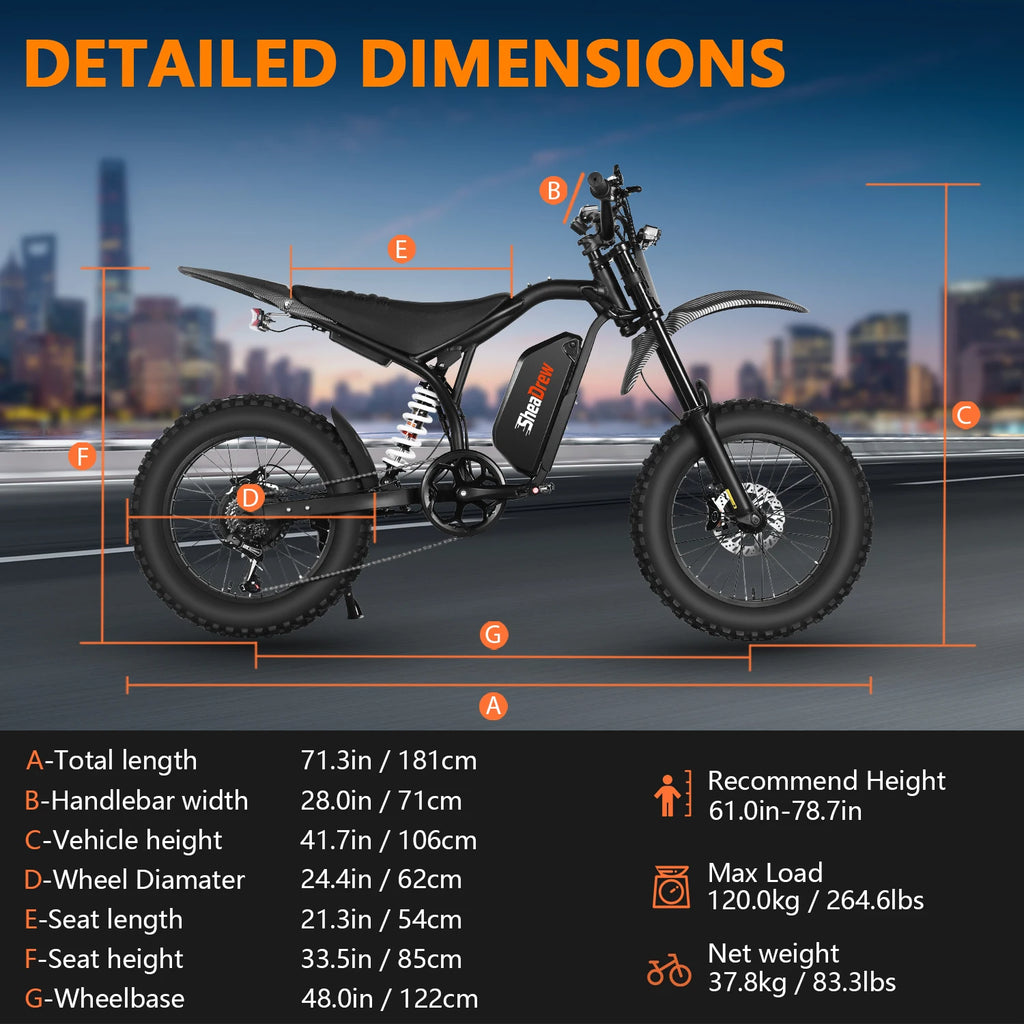 SheaDrew Electric Bike For Adult 1500W Mountain Off-Road Motorcycle 48V 15Ah Battery 20*4.0 Inch Fat Tire E-bike Bicycle