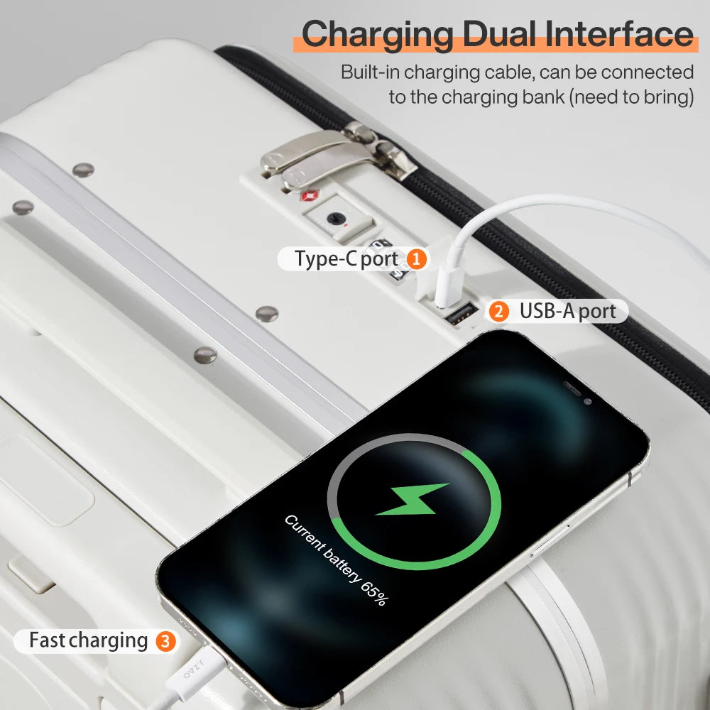Mixi New Aluminum Frame Suitcase Carry On Rolling Luggage with USB Port, Boarding Cabin Cup, and Phone Holder