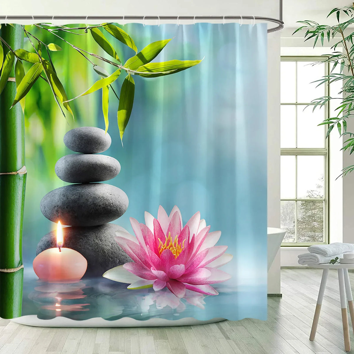 Green Bamboo Zen Shower Curtains Set