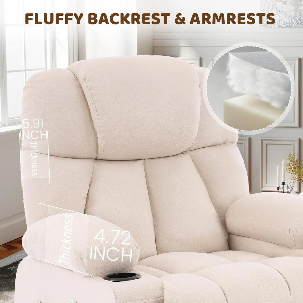 Massage Rocker Recliner Chair with Heat & Vibration, 4 Pockets, 2 Cup Holders, Fabric