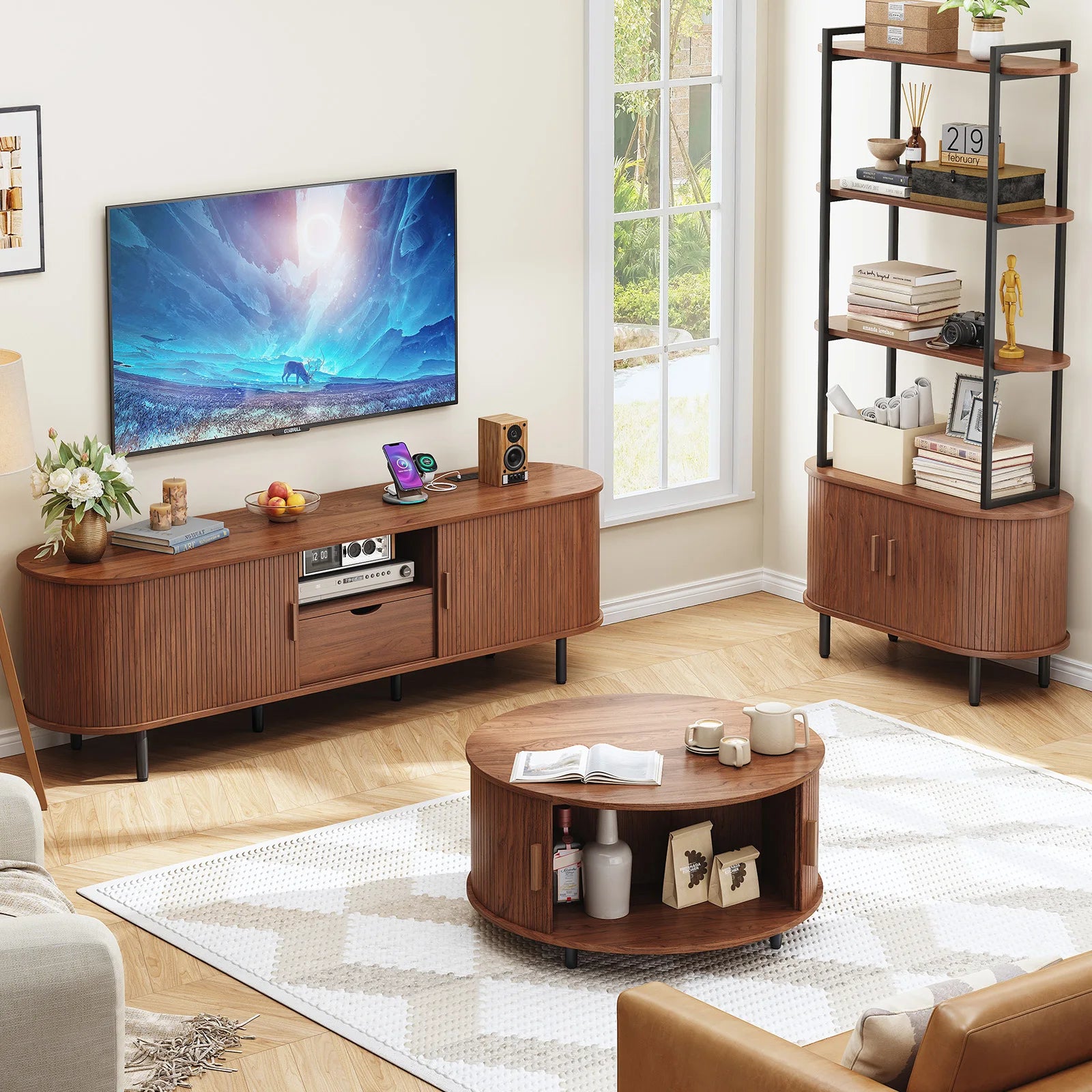 69 Inch TV Console for TVs up to 80", Entertainment Center w/ Storage