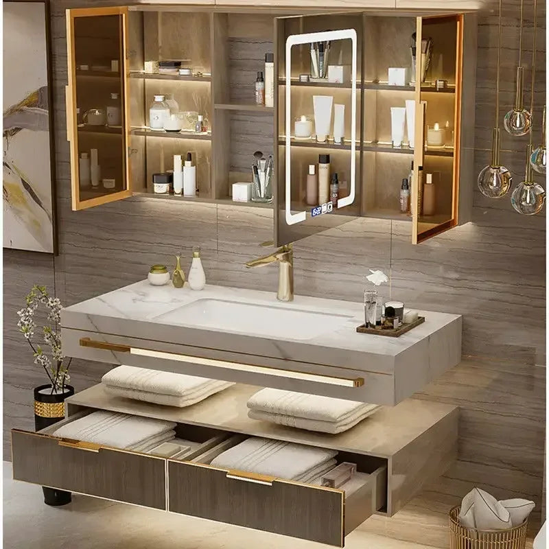 Modern Slate Bathroom Cabinet with Double Washbasin Smart Mirror