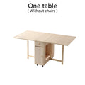 Extendable Drop Leaf Folding Dining Table with 2 Drawers and 4 Wheels and Chairs