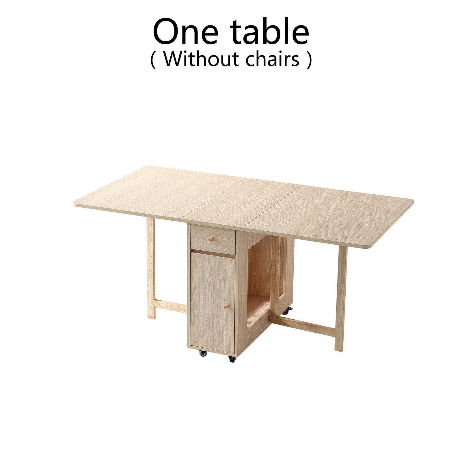 Extendable Drop Leaf Folding Dining Table with 2 Drawers and 4 Wheels and Chairs