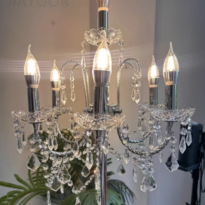 Luxury Wrought Iron & Crystal Candle Floor Lamp
