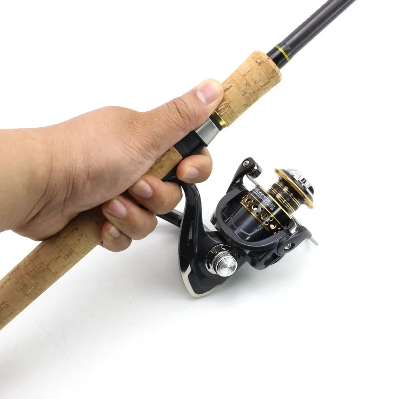 Telescopic Lure Rod with Long Wooden Handle & Spinning Reel Combo,