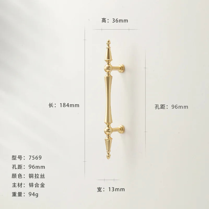 French-style Golden Wardrobe Door Handle Copper-finish, Single-hole Drawer Knob,