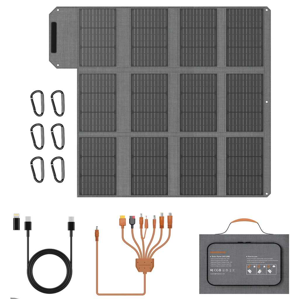 MHPOWOS 120W / 40W Portable Solar Panel, Foldable Solar Charger for Power Station,