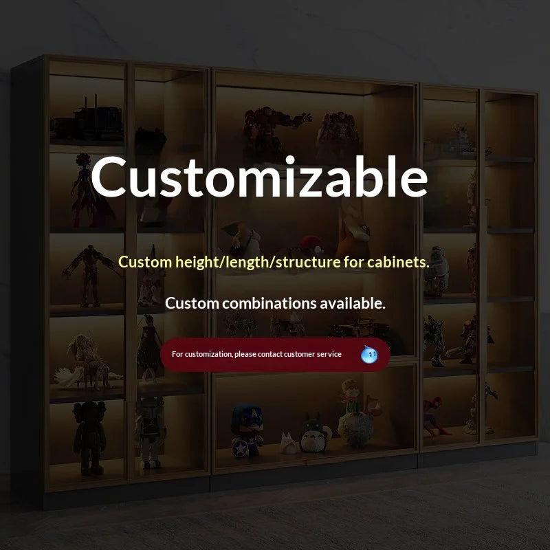 Customizable Display Cabinet, Tempered Glass Door, LED Light, Aluminum Frame