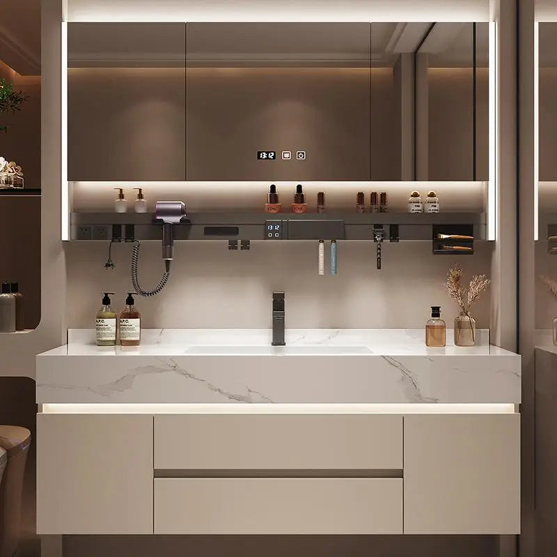 Seamless Integrated Bathroom Vanity with Slab Stone Basin, 2026 New Model
