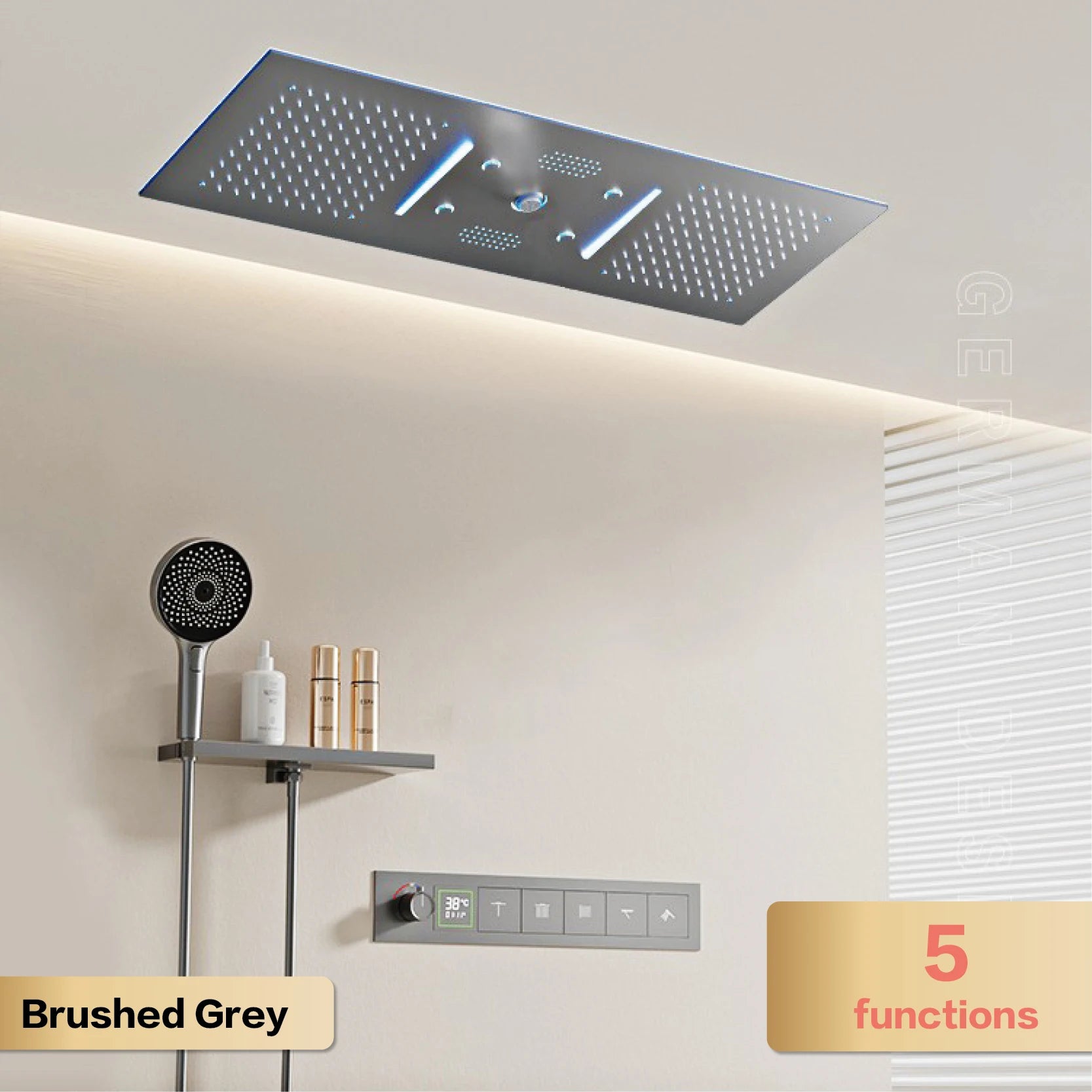AITANA Luxury Brass Gunmetal LED Display Thermostatic Shower System Bathroom Ceiling Embedded Concealed Giant Curtain Rainfall