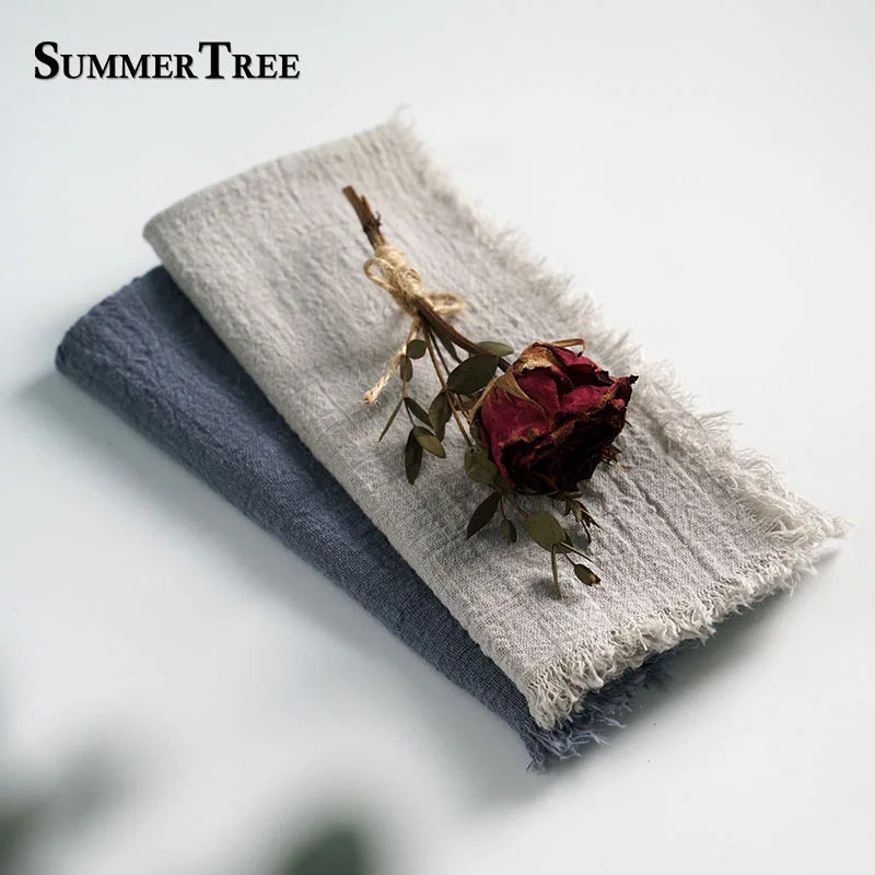 12PCS Napkins 41x41cm Cotton Cloth Gauze Retro Burr Rustic Linen Napkin