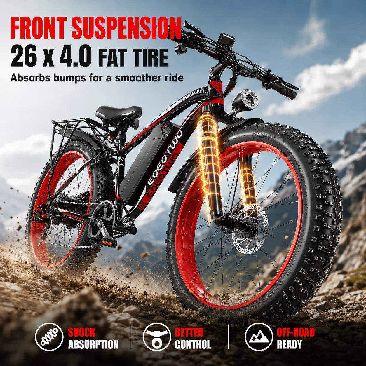 EOEOTWO 1500W Fat Tire Electric Bike for Adults 26"x4.0 All Terrain E-bike