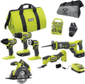 6 Power Tools Combo Kit Bundle with Tool Bag, and Holster, 6 Ryobi Tools, 2 Batteries, Charger, and 40 Piece Drill Bit Set
