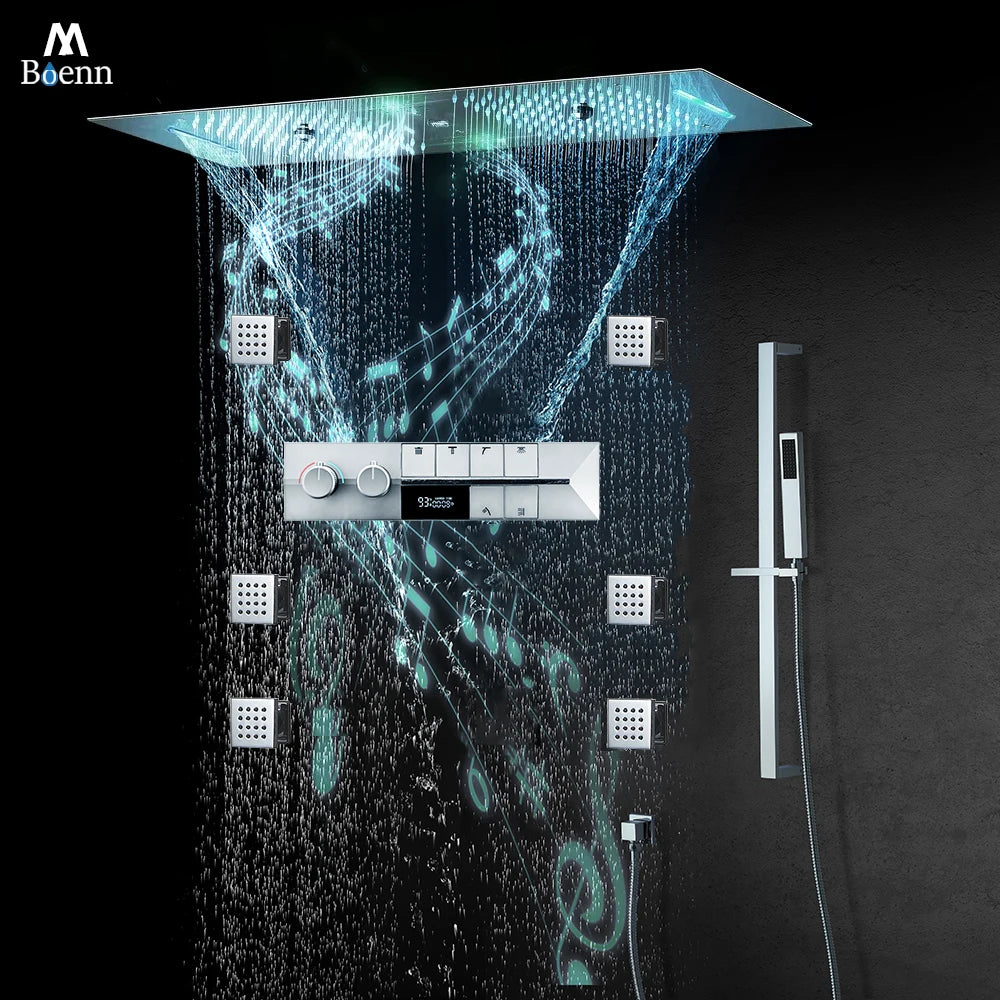 M Boenn Bathroom Spa 6 Functions Shower System, Rainfall Smart Thermostatic Showers Faucet Set