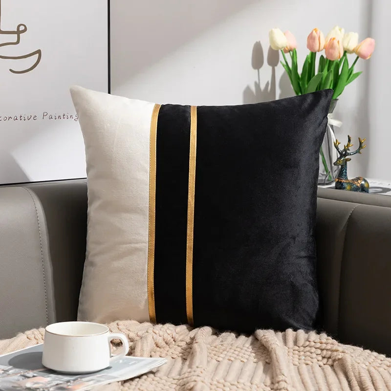 Nordic Cushion Cover, Color Stitching Dutch Velvet  Pillowcase