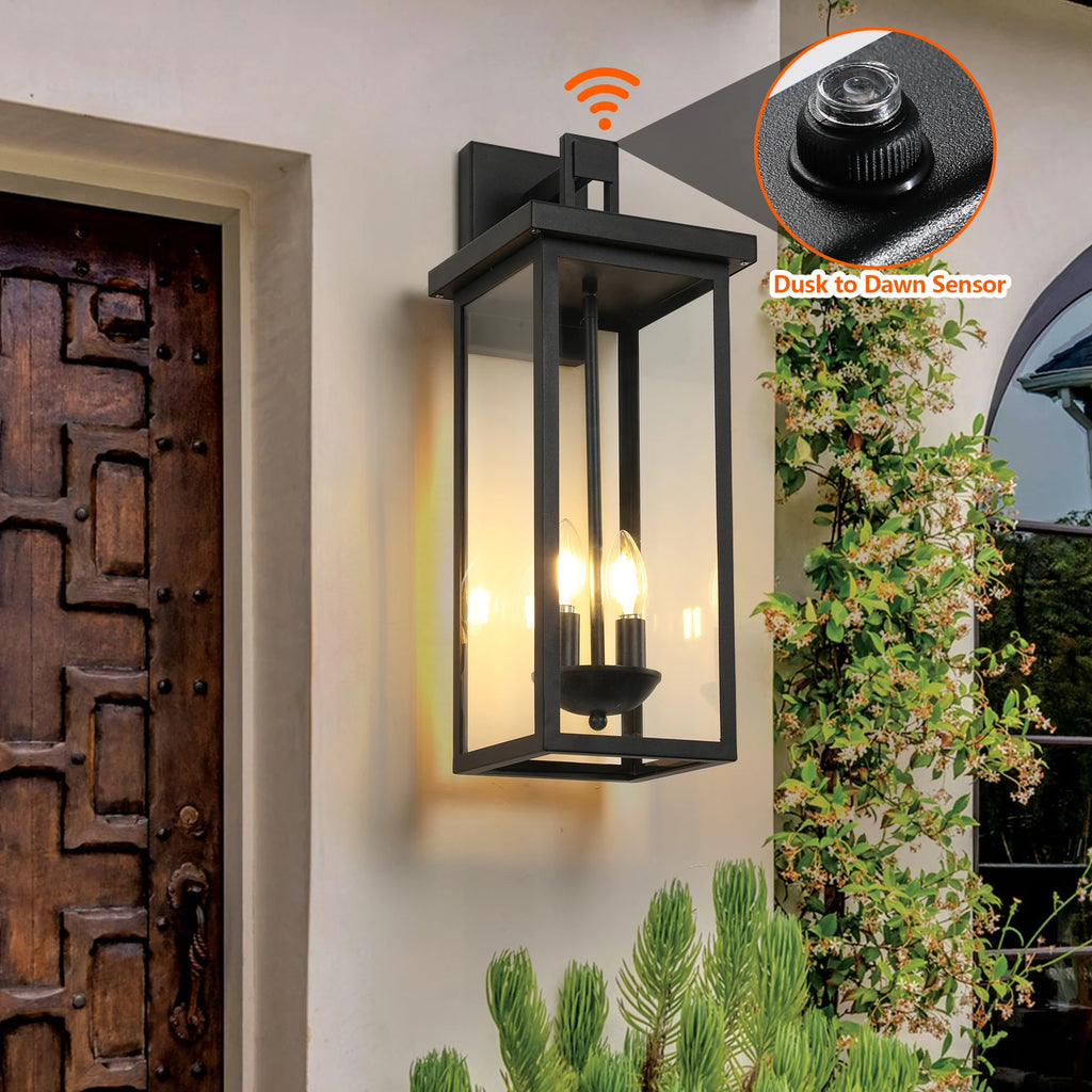 22"(H) Outdoor Wall Lantern with Dusk to Dawn Sensor