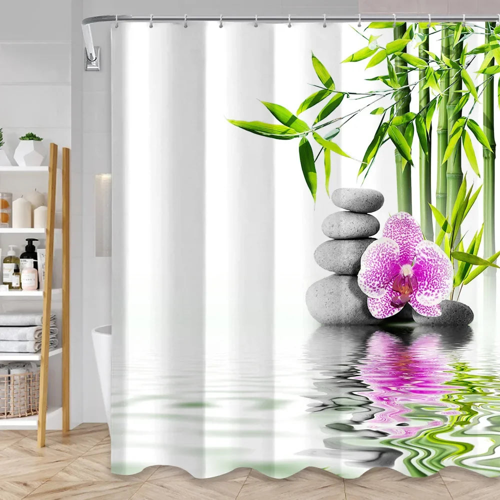 Green Bamboo Zen Shower Curtains Set