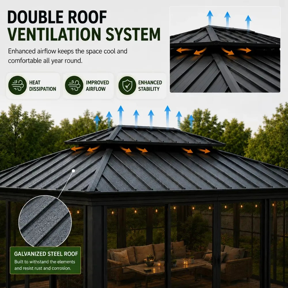 12x16 FT Heavy Duty Aluminum Patio Gazebo,