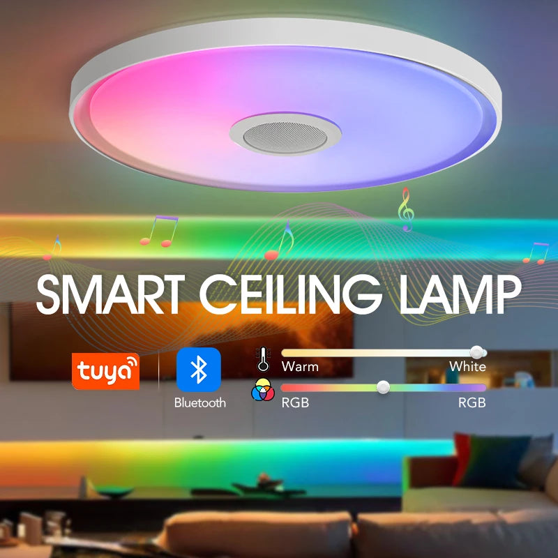 LED Smart Dimming Ceiling Light With Remote Control, with built in speaker to connect to Bluetooth to play music from your phone