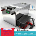 24V 100Ah 200Ah 300AH LiFePO4 Battery Pack Built-in Bluetooth BMS Lithium Iron Phosphate For Solar RV Home Storage Boat Tax Free