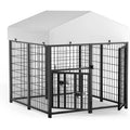 Outdoor Dog Kennel with Roo, Heavy Duty Steel Dog Run Enclosure or Small Dogs, Waterproo , Double Door, Adjustable eeding Bowls,
