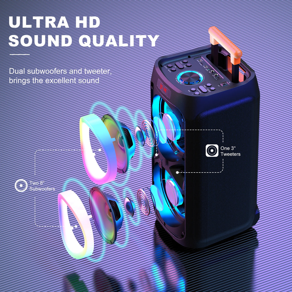 Karaoke Machine with 2 Wireless Microphones, Portable Bluetooth Speaker for Adults & Kids, Big Party PA System with Disco Lights
