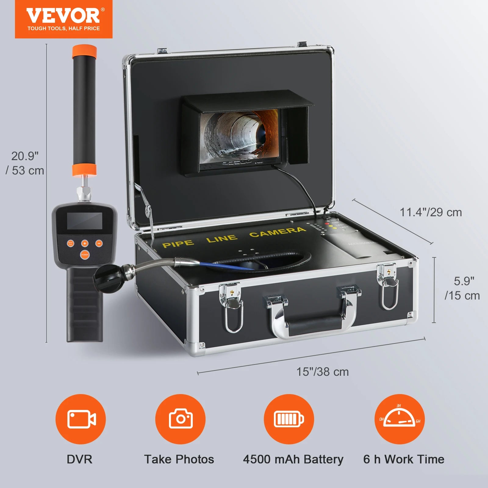 SucceBuy Sewer Camera with 512Hz Locator IP68 9" Pipeline Inspection Camera w/DVR Function w/12 Adjustable LED and 16 GB SD Card