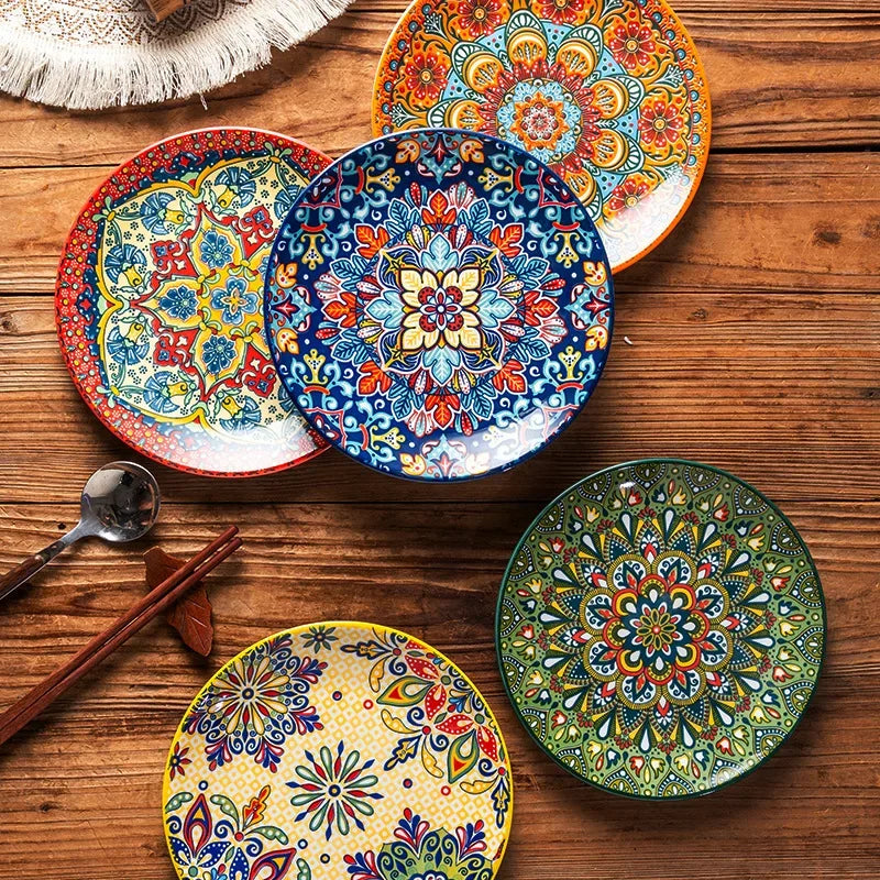 8IN Vintage Ceramic Plates Steak Plates Western Plates Flat Plates And Shallow Plates Pasta Egg Plate