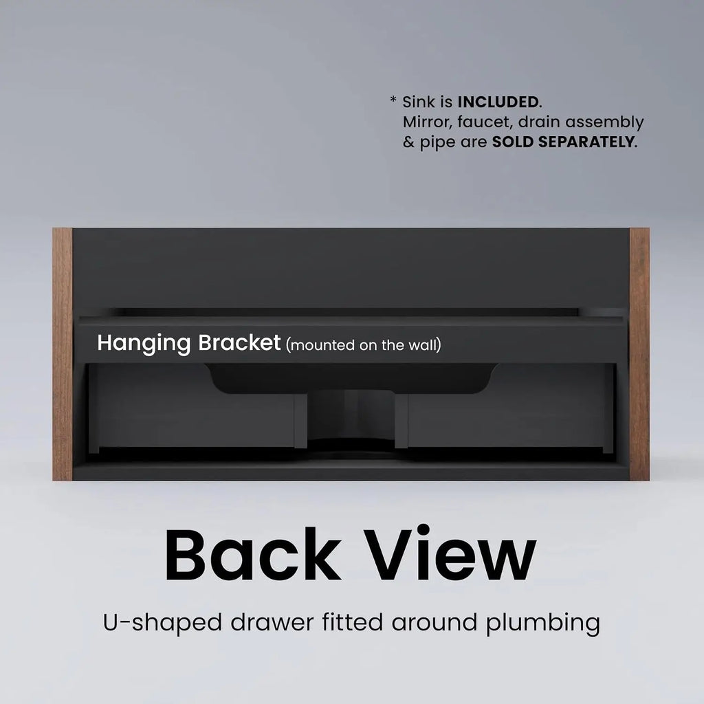 36" Modern Floating Vanity with Push Open Soft Close Drawer, Large Storage