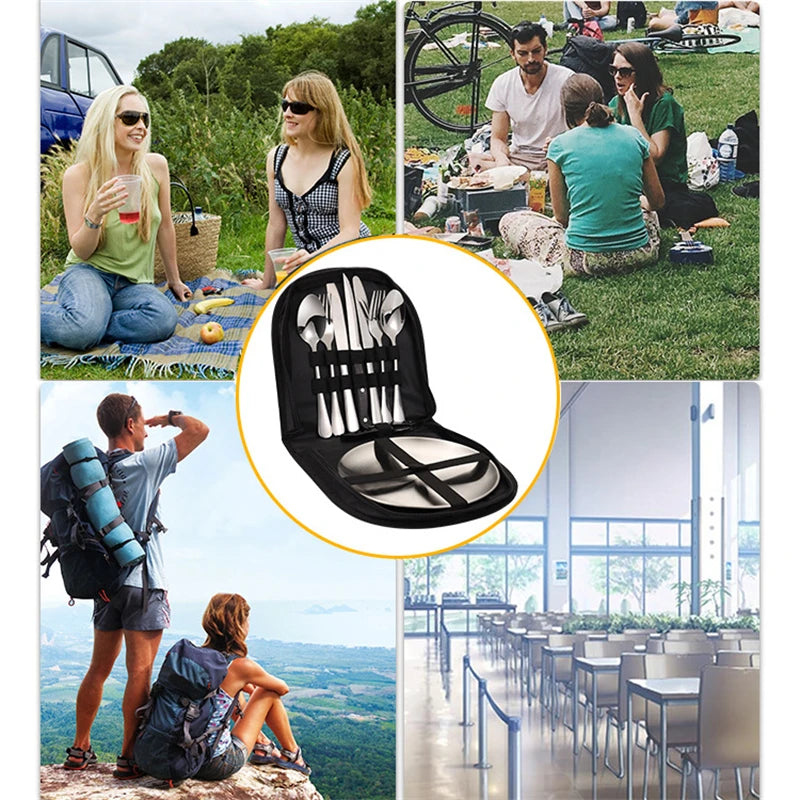 10Pcs Camping Tableware Set 304 Stainless Steel Camping Dishes