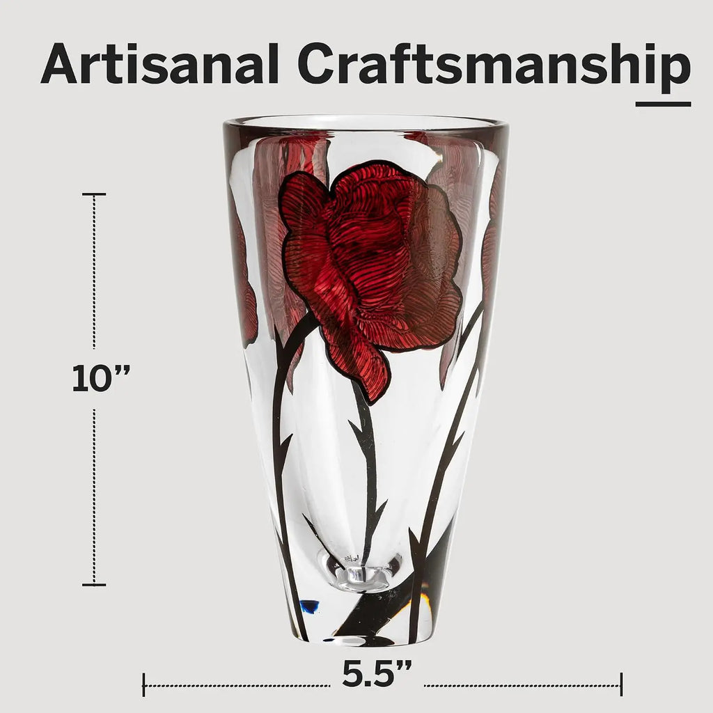 10" Tattoo Vase, Hand-Painted Glass - Rose Tattoo Inspired,